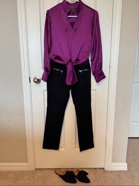 Karen Kane Plum Satin V-Neck Tie-Front Blouse